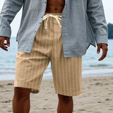 AIDASE  -  Summer stripe Linen Casual Shorts Men drawstring Loose Straight Short Pants Fashion holiday hawaiian Thin Beach Shorts aidase-shop