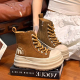 AIDASE  -  Autumn Winter Women Short Ankle Boots Zipper Open Street Fashion Sneakers High Top Height Increasing Sole Platform Lace Up aidase-shop