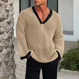 AIDASE  -  Men T Shirt Patchwork Hollow Out See Through Sexy Male Tee Tops Loose V Neck Long Sleeve Fashion Streetwear Men Clothing aidase-shop