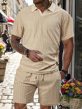 AIDASE  -  Summer New Men's Casual Sportswear Polo Shirt With A Lapel, Men's Short-sleeved Shirt And Shorts, Jacquard Texture Suit aidase-shop