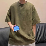 American Vintage Men's T-shirts Suede Solid Color Loose Fashion Tops Casual  Short-sleeved Male Tees  Summer aidase-shop