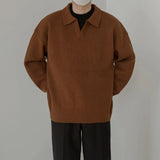 Aidase Knit Sweater Male Solid Color Brown Plain Men's Clothing Pullovers Polo Japanese Harajuku Fashion Long Sleeve 100% New in Korean aidase-shop