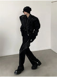 Aidase Spring Autumn Cool Handsome Short Oversized Black Pu Leather Jacket Men with Shoulder Pads Long Sleeve Zipper aidase-shop