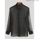 AIDASE  -  Men's Summer Black Thin See-through Clothes Men's Casual Shirt Breathable Blouse Night Bar Club Sexy Costume aidase-shop
