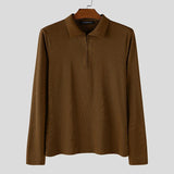 WIAOFELLAS  -  Men Shirt Solid Color Lapel Long Sleeve Zipper Casual Men Clothing Streetwear 2025 Knitted Fashion Unisex Shirts S-3XL aidase-shop