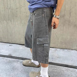 Aidase Mens Casual Denim Cropped Pants Genderless 2024 Summer New Fashion Simple Versatile Streetwear Solid Color Loose Shorts Unisex aidase-shop