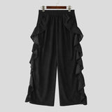 AIDASE  -  Men Pants Solid Color Ruffle Elastic Waist Male Corduroy Pants Streetwear Loose Personality Fashion Casual Trousers Men aidase-shop