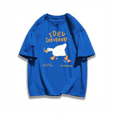 AIDASE  -  Cartoon Smoking Goose Print T-shirt Short Sleeved Round Neck Youth Loose Fitting Top Tees Men Women Unisex Couple Cotton T-shirt aidase-shop