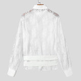 AIDASE  -  Men Shirt Lace Patchwork See Through Long Sleeve Sexy Tops Camisas Streetwear Hollow Out Fashion Men Clothing S-3XL aidase-shop