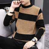 Aidase Contrasting Colors Spliced Pullovers Knitted Men's Clothing Korean Round Neck Autumn Winter Vintage Casual Long Sleeve Sweaters