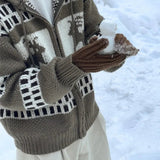 AIDASE  -  Christmas Knitted Sweater Men's Hooded Fair Isle Motif Zipper Lazy Style Cardigan Knitwear Casual Winter Fashion Outerwear aidase-shop