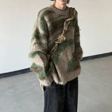 Striped Men Winter Sweater Mohair Colorful Irregular Gradient Casual Pullovers Fashion Korean Style Casual Knitwear aidase-shop