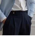 AIDASE  -  Italian Style Naples Shorts Men Summer Seersucker High Waisted Paris Buckle Suit Middle Pants England Business Casual Shorts aidase-shop