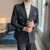 Aidase High Quality Blazer Men's British Style Double Breasted Elegant Business Advanced Simple Wedding Gentleman Slim Suit Two Piece aidase-shop