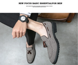 Men Shoes Plaid Canvas Fashion Business Casual Daily Wild Party Classic Retro PU Tassel One Pedal British Loafers aidase-shop