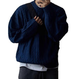 AIDASE  -  Men's Knitting Sweater Spring Autumn 0-neck Long Sleeve Knit Sweater Dark Blue Hemp Pattern Drop Shoulder Thicken Pullover aidase-shop