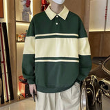 AIDASE  -  Retro American Color Block Sweatshirt Loose Polo Shirt for Couples Turn Collar Outerwear Summer Thin Casual Loose Fit Top aidase-shop