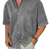 AIDASE  -  Mens Spring Summer Shirt Short Sleeve Loose Solid Retro Casual Holiday Blouse Breathable Lightweight Beach Button Shirt aidase-shop
