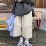 Aidase Oversized Loose Streetwear Women Cropped Pants Japanese Hip Hop Pockets Cargo Wide Leg Trousers Retro Casual Straight Pants