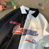 25.59Aidase American Retro Men and Women Street Personality Trend Polo Shirt Couple Loose Hip-hop Casual Short Sleeved T-shirt Harajuku Y2k aidase-shop