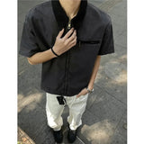 AIDASE  -  Heavyweight Japanese Style Zipper Workwear Short Sleeve Shirt Men Summer Loose Fit American Retro Detroit Jacket Casual Shirt aidase-shop