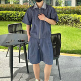 AIDASE  -  Trendy Summer Men's Denim Sets Short Sleeve Lapel Zipper Shirt Loose Casual Shorts Versatile Male Two-Piece Tide 21E6466 aidase-shop