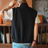 Aidase Oversized Men's Vest Double zipper Stand Collar Sleeveless Tank Tops Coat American INS Trendy High Street Loose Casual Waistcoat
