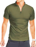 AIDASE  -  Men's Zip Mock Neck T-Shirt Short Sleeve Quick Dry Slim Fit Workout Gym Running Athletic Tee aidase-shop