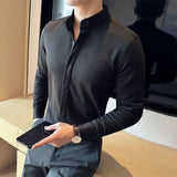 Aidase Thick woolen shirt For Men Autumn Winter Solid Color Slim Fit Warm Top High Quality Long Sleeve Stand Collar Shirt Streetwear