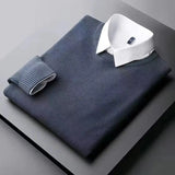 Aidase Autumn/Winter Men's Solid Color Slim Fit Pullover Fake Two Pieces Casual Fashion Elegant Commuter Knitted Bottom Shirt aidase-shop