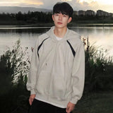 AIDASE  -  Men's Hooded Sweatshirt Coat Retro Contrasting Color Splicing Male Cardigan Autumn High Street Style Loose Zipper Top aidase-shop