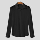 AIDASE  -  Men Shirt Mesh See Through Striped Lapel Long Sleeve Men Clothing Sexy Streetwear Party Fashion Tops Male Shirts aidase-shop