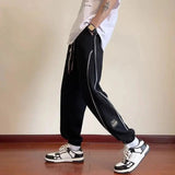 AIDASE  -  Trendy Version Personalized Street Fashion Loose Casual Pants Men's Patchwork Pocket Striped Drawstring Straight Sports Trousers aidase-shop