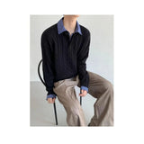 AIDASE  -  Thiened Fake Two-Piece Knitted Sweater for Men Autumn Winter  Sle irt Collar Cotton Blend Casual Knitwear aidase-shop