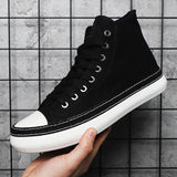 AIDASE  -  Men's High Top Canvas Shoes Black White Men Casual Sneakers Fashion Lace-up Vulcanize Shoes Cool Street Sports Brand Flats aidase-shop