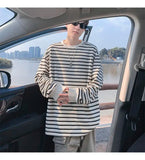 AIDASE  -  Loose Casual Long Sve round Ne T-irt for Teens Autumn New Stripe Couple Base irt Trendy Breathable Polyester Fiber aidase-shop