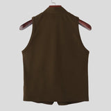 AIDASE  -  Men Vests Solid Color V Neck Sleeveless Button Leisure Male Waistcoats Streetwear Fashion Casual Vests Men S-3XL aidase-shop