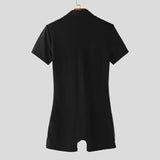 AIDASE  -  Men Bodysuits Mesh Patchwork Zipper Lapel Short Sleeve Male Rompers Playsuits Sexy See Through Fashion Bodysuit S-3XL aidase-shop