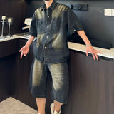 AIDASE  -  American Style Men's Denim Shirt Set 2025 Summer New Washed Short Sleeve shirts Cool Casual Shorts Trend two-piece 21E6467 aidase-shop