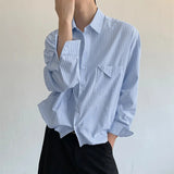 AIDASE  -  Men Striped Shirt Lapel Long Sleeve Loose Casual Men Clothing Streetwear Korean Style Fashion Tops Male Shirts aidase-shop