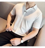 Aidase High-Grade Ice Silk Seamless Adhesive Polo Shirt, High-Elastic V-neck Thin Waffle Short-Sleeved Golf Shirt, T-shirt aidase-shop