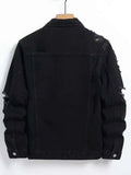 AIDASE  -  New Fashion Autumn Winter Men Black Solid Color Turn-down Collar Long Sleeve Single Breasted Casual Trendy Denim Jackets Coats aidase-shop