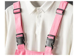 AIDASE  -  Men Pink Bib Overalls Casual Adjustable Suspenders Jumpsuits Y2K Loose Straight Pants aidase-shop