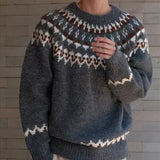 AIDASE  -  Fair Isle Jacquard Sweater For Men And Women Retro Baggy Printed Crewneck Knit Pullovers Korean Fashion Y2K Streetwear Jumpers aidase-shop