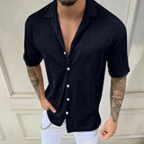 AIDASE  -  Trendy Wrinkle-Free New Men'S Shirt Men Casual Short Sleeve Spring Summer Turndown Neck Solid Shirts Fashion Camisas De Hombre aidase-shop