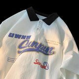 25.59Aidase American Retro Men and Women Street Personality Trend Polo Shirt Couple Loose Hip-hop Casual Short Sleeved T-shirt Harajuku Y2k aidase-shop