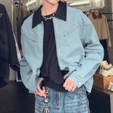 AIDASE  -  Fashion Male Jacket Patchwork Leather Contrast Color Design Long Sleeve Turn-down Collar Men Coats 2025 New Clothes 21E7564