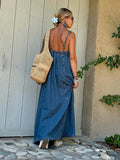 AIDASE  -  Solid Loose Denim Camisole Maxi Dress Women Casual Daily Commuting Sleeveless Backless Long Dresses 2025 Summer Outdoor Vestidos aidase-shop