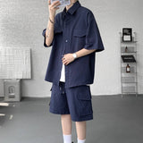 AIDASE  -  Men's Sports Sets Short Sleeve Lapel Single-breasted Quick-dry Design Shirt Multiple Pockets Cargo Shorts Male Suit aidase-shop