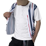 AIDASE  -  Summer Men's Casual Vertical Striped Fake Two-Piece Slim-Fit V-Neck Button T-Shirt aidase-shop
